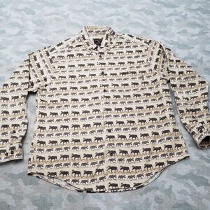 Woolrich Shirt Mens XL Tan Long Sleeve Button-Up Moose Nature